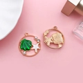 Green enamel shell and starfish alloy pendant with pearls and rhinestones in gold finish - Green Round Starfish Large Shell 25x27mm