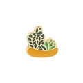 Green succulent plant in a yellow flowerpot enamel pin with gold metal outlines - Yellow Pot Green Mix (C1394-6)