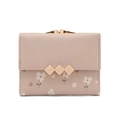 Pink floral print mini trifold wallet with gold metal clasp and floral pattern - Apricot