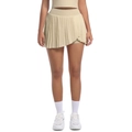 Front detail of pleated tennis skirt with irregular hem and moisture-wicking fabric - Light Camel
