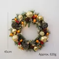 Christmas wreath with pine cones, golden and black balls and warm LED lights - 45cm Gold Colorful Glitter Wreath with Lights