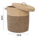 Two-tone cotton rope laundry basket with lid and handles in black diamond pattern - 38x44cm / Lidded Belly Basket with Handles