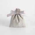 Grey velvet drawstring gift bag with a decorative satin ribbon bow for jewelry - 7x9cm / Grey With Grey Ribbon