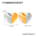 Two-tone heart stud earrings in 18k gold and silver titanium steel for women - F1488-3D Heart / Gold & Silver