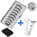 Reusable 5-magnet eyelash kit with five pairs of crisscross lashes and applicator tool - Natural Long Style With White Clip (MB16K-5)