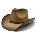 Classic western straw cowboy hat with painted brown gradient brim and distressed finish - M (56-58cm) / Khaki Brown Gradient