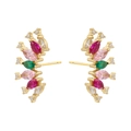 Macro shot of 18K gold-plated fan earrings set with marquise-cut colorful zircons - Fan / Gold