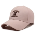 Pink cotton baseball cap with dark brown embroidery in vintage American casual style - Adjustable / Pink