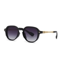 Chic narrow black frame sunglasses with gradient lenses and golden metal temples - Black Frame Gradient Grey Lens