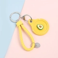 Bright yellow avocado leather key chain sleeve with woven strap and metal ring - Hand Strap Style - Avocado