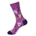 Purple Day of the Dead crew socks featuring colorful skull and guitar patterns - 1360-Purple Guitar Skull