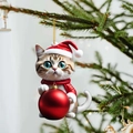 Cute acrylic tabby cat ornament with a red Santa hat and ball for Christmas tree decor - Cat 7