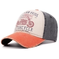 Cappellino da baseball vintage colorblock con stampa moto e visiera usurata - Regolabile / Tesa Arancione Cachi