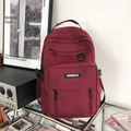 Zaino in nylon rosso scuro stile coreano con spallacci regolabili e tasca a zip - Con portachiavi a forma di rana grigia / Borgogna
