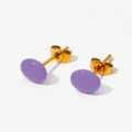 Minimalist purple candy-colored bead stud earrings with golden stainless steel finish - Purple