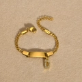 Goldenes Edelstahl-ID-Armband für Damen mit Kristall-Buchstaben D Anhänger - Gold Buchstabe D