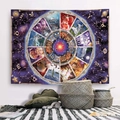 Zodiac wall tapestry with detailed astrological star chart in deep blue celestial design - Deep Blue Space Star Wheel Style (GT2286)