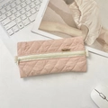 Quilted pink fabric pencil case with soft padding and cream zipper for stationery storage - Nude Pink