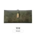 Army green long frosted wallet for women featuring a vintage buckle and thin bifold design - Army Green