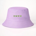 Detail of light purple cotton bucket hat featuring four cute green frog embroidery - M (56-58cm) / Light Purple