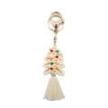 Handmade woven cotton rope Christmas tree keychain with colorful beads and tassel - 15*4CM / Off White