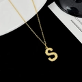 Elegant gold S-letter necklace pendant with sparkling zircon stones in a minimalist style - Letter S