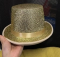 Cilindro elegante con paillettes dorate e nastro di raso per costumi da spettacolo - Adulto 58cm Circonferenza / Oro Chiaro