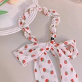 White strawberry print chiffon headband with elegant pearl and rhinestone chains - Small Strawberry