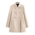 Dettaglio del cappotto di lana beige con bottoni dorati a doppiopetto e collo alto - XS / Khaki chiaro