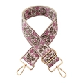 Ethnic embroidered wide bag strap with pink floral jacquard and gold hardware buckles - Gold Buckle / Beige Grey Purple