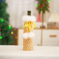 Sparkling gold sequin Christmas wine bottle cover with white faux fur trim and ribbon bow - Diamond Sequin Style / Gold