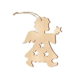 Hollow out angel wooden Christmas tree ornament with star cutouts and natural jute rope - Angel