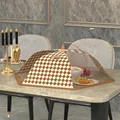 Brown checkered 80cm foldable food cover tent protects 6-8 dishes from flies and dust - Round 80cm / Coffee Lattice (No Lace)