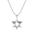 Elegant silver hexagram pendant necklace with clear gemstones on a twisted rope chain - NMN11-Hollow Hexagram Silver Necklace