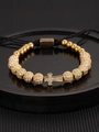 Adjustable golden titanium steel crown bracelet with zircon cross on a woven cord - Gold Cross Zirconia Ball Bracelet