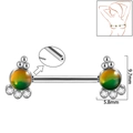 Stainless steel nipple ring with green opal, zircon flowers and thread detail - 1.6x14mm (Threadless) / Style 8-Green Glitter