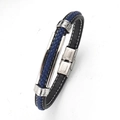 Men's stainless steel bracelet with black and blue braided faux leather and silver clasp - Blue
