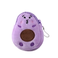 Detail of a purple plush avocado coin purse with a matching zipper and metallic bead chain - Small / Purple