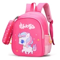 Pink cartoon unicorn backpack set with a matching cylindrical pencil case for girls - Unicorn - Rose Red