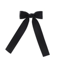 Elegant solid black satin hair bow clip with long ribbons for women and girls - Black