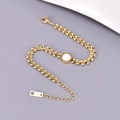 Exquisita pulsera de acero de titanio chapada en oro de 18K con nácar blanco de doble cara - Oro de 18K - Redondo