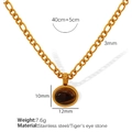 Collier en acier inoxydable doré avec pendentif ovale en œil de tigre 12x10mm - Collier Doré Oeil de Tigre XL137