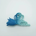 Pince à cheveux élégante de 11cm dégradé bleu sarcelle mat tulipe et papillon - Tulipe Papillon / Bleu