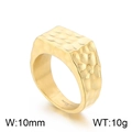 Golden 10mm wide ring with hammered texture finish made of 316L stainless steel - US 7 / Hammered Rectangle Gold (KR107876-KJX)