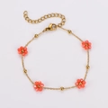 British style vintage beaded flower bracelet in gold with coral pink floral charms - Orange-Bracelet
