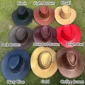 Grille détaillée montrant neuf couleurs de chapeaux de cowboy en daim avec bande tressée - Taille unique / Cuir Brun Café