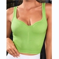 Fruit green ribbed sports bra tank top with wide shoulder straps and U-neckline - S / Green