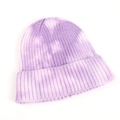 Winter tie-dye cuff beanie in purple and white ribbed knit for a stylish warm look - Purple (Tie-Dye)
