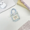 Mini custodia per auricolari a fiori con bottone rosa e cinturino a quadretti blu - Blu