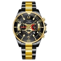 Men's black gold stainless steel quartz business watch with chronograph and date - Two-tone Gold Steel Band